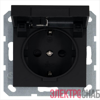 Розетка 1-м Shuko 16А IP20 с заземл. защ. шторки с крышкой механизм черн. матов. soft touch Jasmart G5505PB