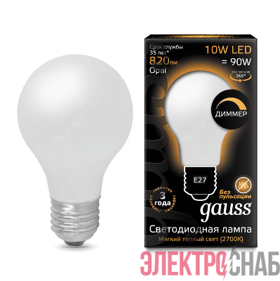 Лампа светодиодная Black Filament A60 E27 10Вт 2700К OPAL диммир. Gauss 102202110-D