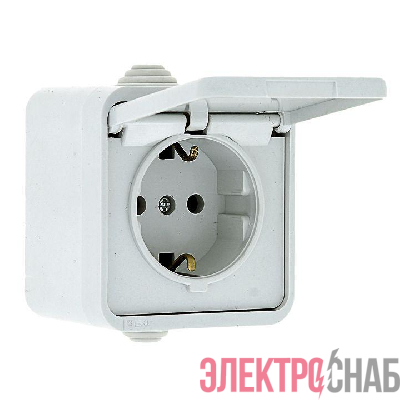 Розетка 1-м ОП Прага 16А IP44 с заземл. с крышкой бел. EKF EKR16-029-10-44