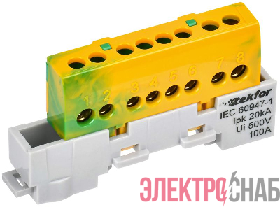 Шина PE "земля" изол. на универс. держ. 6х9-8-ЖЗ TEKFOR IEK TF-NN10-08-KL-K52