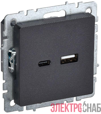 Розетка BRITE USB A+C 18Вт РЮ11-1-БрЧ механизм черн. IEK BR-U22-018-K02