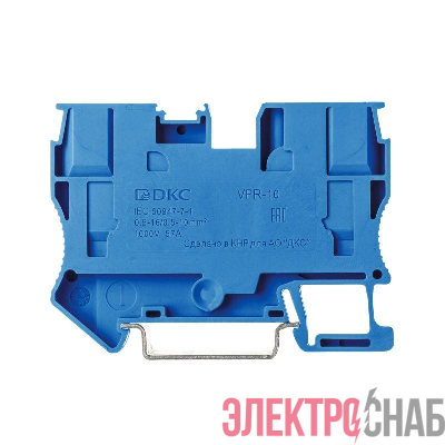 Клемма проходная зажим push-in 2 точки подключения 10кв.мм син. DKC VPR-10-BU
