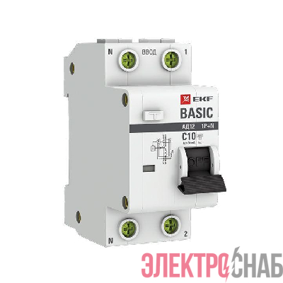Выключатель автоматический диф. тока 1п+N С 10А 30мА тип АС эл. 4.5кА АД-12 Basic EKF DA12-10-30-bas
