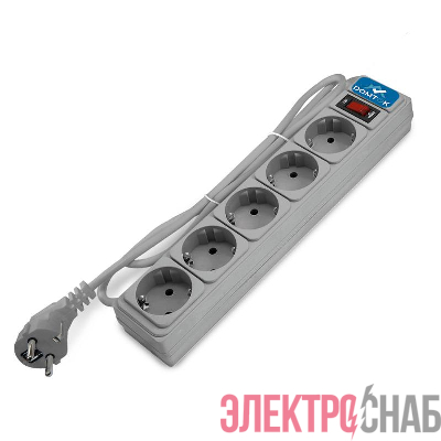 Удлинитель с сетевым фильтром 5х1.8м с заземл 10А IP20 2.2кВт ПВС 3х1 с выкл. сер. DOMTOK 2532