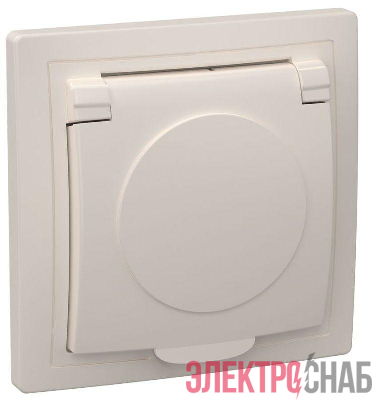 Розетка 1-м СП Кварта РСб10-3-ККм 16А IP20 с заземл. с крышкой крем. GENERICA ERK15-K33-16-DM