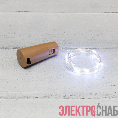 Гирлянда светодиодная "Роса" 2м 20LED бел. 0.1Вт IP20 с пробкой элементы питания 3хLR44 (в компл.) Neon-Night 302-025