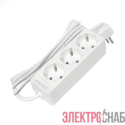 Удлинитель 3х3м с заземл. 10А IP20 2.2кВт ПВС 3х0.75 бел. DOMTOK 2375