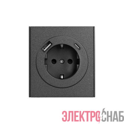 Розетка 1-м СП STRONG MIELE 16А с заземл. защ. шторки с USB A+C быстрой зарядки 5В/3А графит Kranz KR-78-0704-6