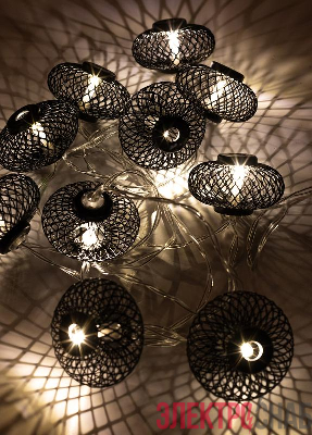 Гирлянда светодиодная &amp;amp;amp;quot;Фонарики&amp;amp;amp;quot; черн. 5х3см 10LED тепл. бел. 1.8+0.3м КОСМОС KOC_GIR-B119