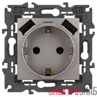 Розетка Elegance 14-4109-16 16A 250В 2P+E защ. штор. с 2xUSB 3А 5В титан Эра Б0065775