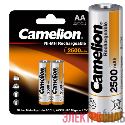 Аккумулятор AA/R6 2500мА.ч NI-MN BP-2 металлик (блист.2шт) Camelion 6107