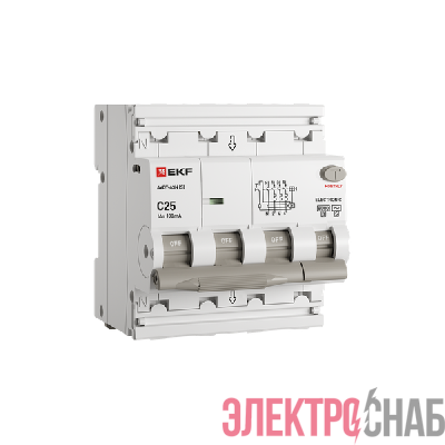 Выключатель автоматический дифференциального тока 4п (3P+N) C 25А 100мА тип AC 6кА АВДТ-63N (S) селективный электронный PROxima EKF D63N46ES25C100