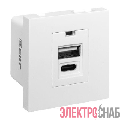 Розетка USB 2-м A+C 2.1А без индикатора бел. EKF E2MR2-21USB-10-AC