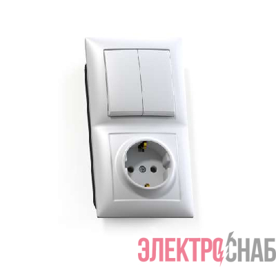 Блок СП БКВР-412 Селена (2-кл. выкл. + розетка с заземл.) бел. Кунцево 8208