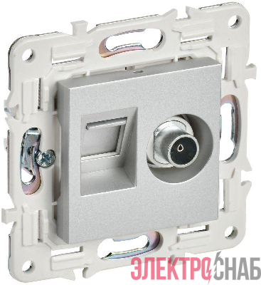 Розетка двойная TV+RJ45 кат.6E SKANDY SK-A15S серебр. IEK SK-AK20-2-K23