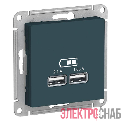 Розетка USB AtlasDesign тип A+A 5В 1х2.1А 2х1.05А механизм изумруд SE ATN000833