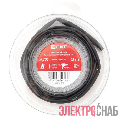 Трубка термоусадочная ТУТ нг 6/3 черн. ролик 2 м EKF tut-6-b-b