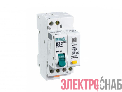 Выключатель автоматический дифференциального тока 2п (1P+N) C 32А 30мА тип AC 4.5кА ДИФ-102 2мод. DEKraft 16006DEK