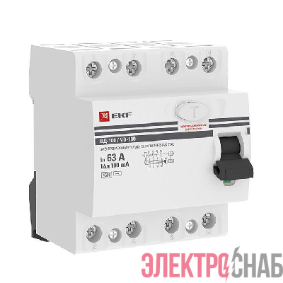 Выключатель дифференциального тока (УЗО) 4п 63А 100мА тип AC ВД-100 (электромех.) PROxima EKF elcb-4-63-100-em-pro