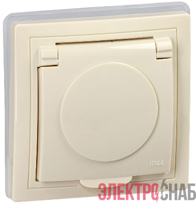 Розетка 1-м СП Кварта РСбш10-3-ККм-44 16А IP44 с заземл. крем. IEK KV-R16-16-44-K33