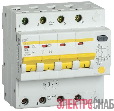 Выключатель автоматический дифференциального тока селективный 4п 32А 100мА тип AC АД14S KARAT IEK MAD13-4-032-C-100