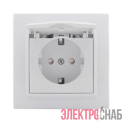 Розетка 1-м СП Минск 16А IP20 с заземл. защ. шторки с крышкой бел. Basic EKF ERR16-029-100