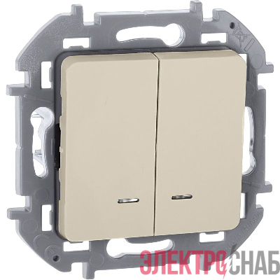 Выключатель 2-кл. Inspiria 10А IP20 250В 10AX с подсветкой/индикацией механизм сл. кость IEK 673631