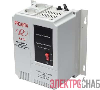 Стабилизатор напряжения АСН-1000 Н/1-Ц Lux 1ф 1кВт IP20 настен. релейный с двумя розетками Ресанта 63/6/14