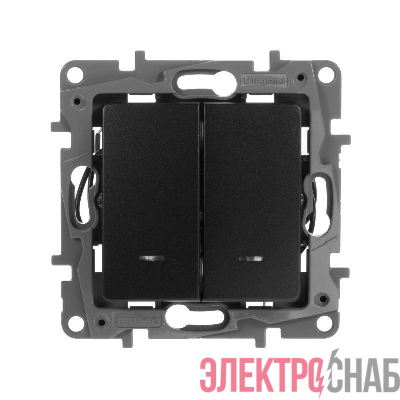 Выключатель 2-кл. СП Etika 10А IP20 250В 10AX с подсветкой/индикацией авт. зажимы механизм антрацит Leg 672604