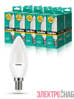 Лампа светодиодная LED5-C35/830/E14 5Вт свеча 3000К тепл. бел. E14 390лм 220-240В Camelion 12031