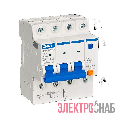 Выключатель автоматический дифференциального тока 4п (3P+N) C 50А 30мА тип A 6кА АВДТ NXBLE-63YH C50 электрон. (R) CHINT 539779
