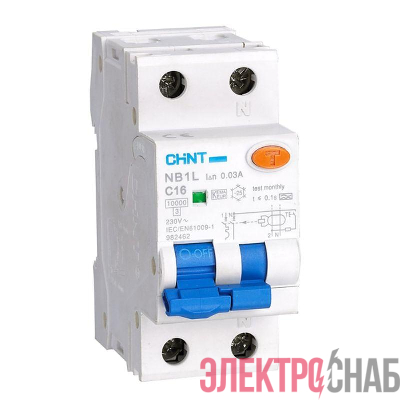 Выключатель автоматический дифференциального тока 1п+N B 16А 30мА тип AC 10кА NB1L (36мм) (R) CHINT 203099