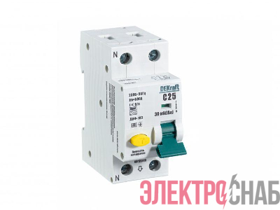Выключатель автоматический дифференциального тока 2п (1P+N) C 25А 30мА тип A 6кА ДИФ-103 DEKraft 16231DEK