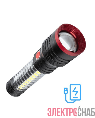 Фонарь аккумуляторный ручной 10Вт LED+5Вт COB LED+красн. zoom-линза Li-ion 18650 2200мА.ч Power-bank корпус анодир. алюм. USB-шнур type C магнит на корпусе КОСМОС KOC132Lit