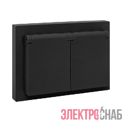 Розетка 2-м СП Эпика 16А IP44 с заземл. защ. шторки с рамкой с крышками механизм черн. EKF UP1-SOB-211-44