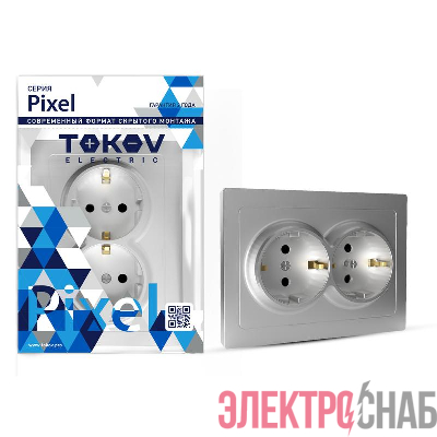 Розетка 2-м СП Pixel 16А IP20 с заземл. защ. шторки в сборе алюм. TOKOV ELECTRIC TKE-PX-R2FZSF-C03