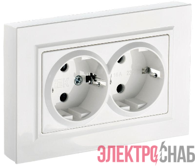 Розетка 2-м СП BRITE РС12-3-БрБ 16А в сборе с заземл. без защ. шторок бел. IEK BR-R21-16-K01-F