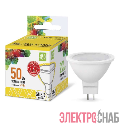 Лампа светодиодная LED-JCDR-standard 5.5Вт 3000К тепл. бел. GU5.3 495лм 160-260В ASD 4690612002262