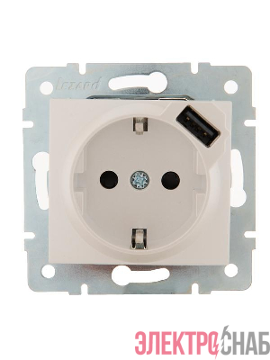 Розетка 1-м СП Karina 16А с заземл. с заряд. устройством USB механизм жемчуж./бел. перламутр. LEZARD 707-3088-181