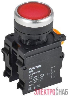 Кнопка d22мм 1НО+1НЗ MASTER с фиксацией красн. IEK MI-BT60-11T-3-21-K04