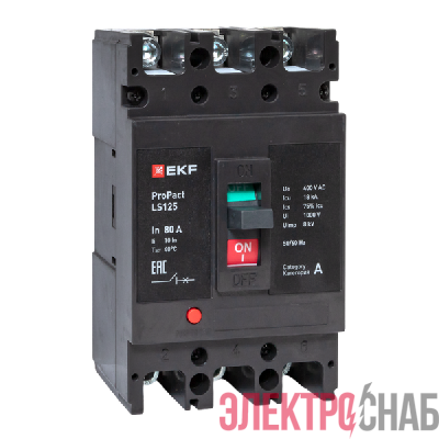 Выключатель автоматический 3п 80А 18кА LS125 ProPact EKF mccb-125-18-3-80-ls