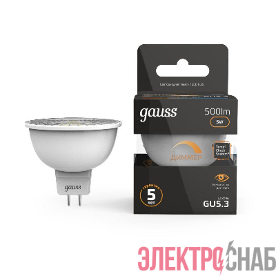 Лампа светодиодная Black 5Вт MR16 софит 3000К тепл. бел. GU5.3 500лм диммир. GAUSS 101505105-D