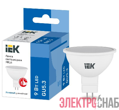 Лампа светодиодная MR16 софит 9Вт 230В 6500К GU5.3 IEK LLE-MR16-9-230-65-GU5