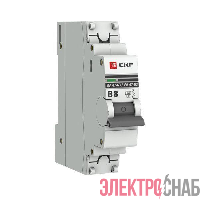 Выключатель автоматический модульный 1п B 8А 4.5кА ВА 47-63 PROxima EKF mcb4763-1-08B-pro