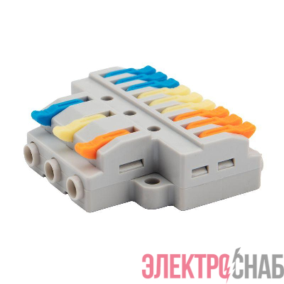 Клемма СМК 3х3 проходная разветвительная 3 полюса с монтажной площадкой (1 ввод 3 вывода на полюс) (уп.4шт) Rexant 07-5232-04