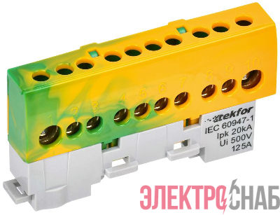 Шина PE "земля" изол. на универс. держ. 8х12-10-ЖЗ TEKFOR IEK TF-NN20-10-KL-K52