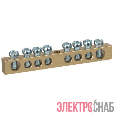 Шина NO-122-14 PEN "земля-ноль" 6х9мм 8/1 с креплениями по центру латунь ЭРА Б0047228