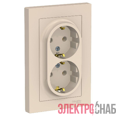 Розетка 2-м СП AtlasDesign 16А IP20 с заземл. в сборе беж. SE ATN000224