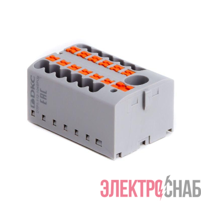 Блок распределительный зажим push-in 1 ввод 6кв.мм 12 точек подключения 2.5кв.мм сер. DKC DTP1-112-104SPUG