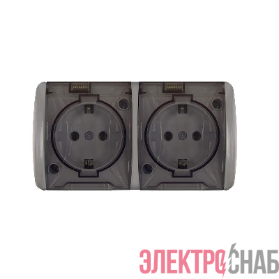 Розетка 2-м ОП Клио 16А IP54 с заземл. с прозр. крышкой сер. UNIVersal К2232-Gr